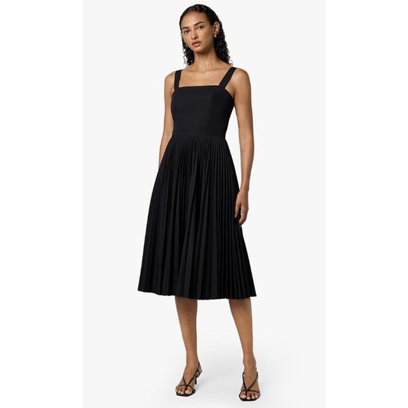 THEORY WOMENS SIZE 6 SLEEVELESS PLEATED VOLUME POPLIN MIDI DRESS BLACK NEW - Picture 1 of 14